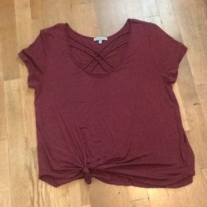 Maroon top with cross cross